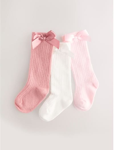 Next - Meisjes - Set van 3 kniehoge Baby Sokken met Strik - Roze