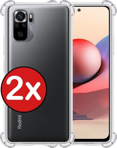 Hoesje - 2 Stuks - Geschikt voor Xiaomi Redmi Note 10S - Sterk & Shockproof - Back Cover - Siliconen Case - Telefoon Hoes Shock Proof - Telefoonhoes - Transparant
