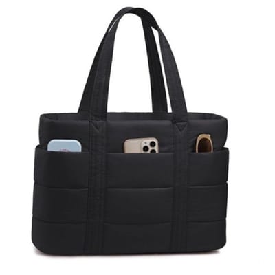 Laptoptas Dames - 15.6 inch - Grote Capaciteit met 13 Vakken - Ultralichte Gewatteerde Schoudertas - Werktas & Handtas - Machinewasbaar - Zwart