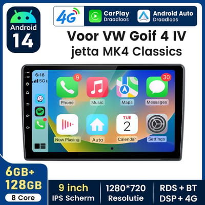 Hexinex Octa-Core autoradio Geschikt voor VW Bora Golf 4 Jetta Passat B5 T5 - Draadloos CarPlay, Android Auto, multimediaspeler, 6GB+128GB