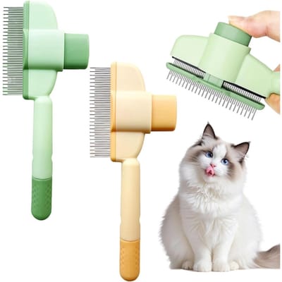 EXCITAT Kattenborstel - 2-pack - Zelfreinigende kattenborstel - Geschikt voor het verwijderen van pluis - Geschikt voor huisdieren met lang en kort haar - 1 geel 1 groen