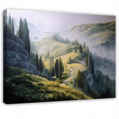 WALLARENA - Schilderij op canvas - 100x70 cm - bergen bos en bomen - natuur wanddecoratie woonkamer en slaapkamer