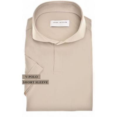 John Miller Polo Solid Color Short Sleeve Cutaway Stretch Licht Bruin / male