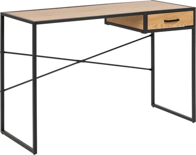 Belfurn -Jari scandinavisch bureau in MDF wilde eik met een lade  op een zwart metalen kader.