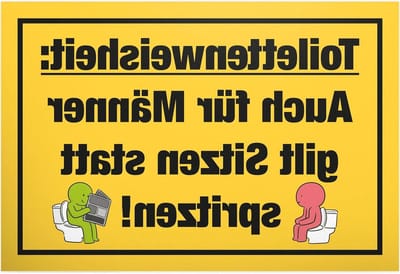 Toiletbord Grappig - WC Bordje Heren - Gasten Toilet - Zittend Plassen Aanwijzing - 30 x 20 cm - Geel