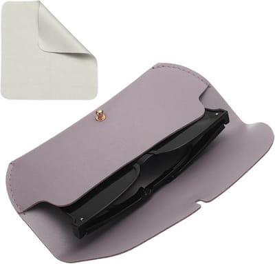 Lederen Brillenkozen, Draagbare Brillenkoker Met Band, Reinigingsdoek Voor Zonnebrillen - Paars, 7.1" x 1.2" x 2.9" - Ideaal Voor Vrouwen En Mannen