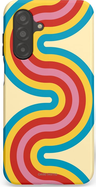 Casetastic hoesje geschikt voor Samsung Galaxy A26 - Dubbellaagse bescherming - Retro kronkels - Fashion Case - Crème Lichtblauw Goud Rood
