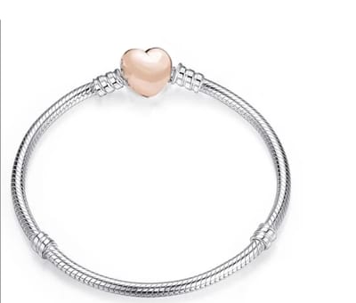 EmmyRovi – Bedelarmband Verzilverd met Rosé Hart – 17 cm (Kleine maat)