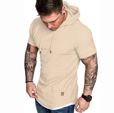 Heren T-shirt met Capuchon - Beige - Wit - Fashion