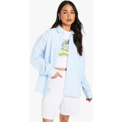 boohoo Dames Textuurgestreept Oversized Shirt | Blauw | Maat: 34