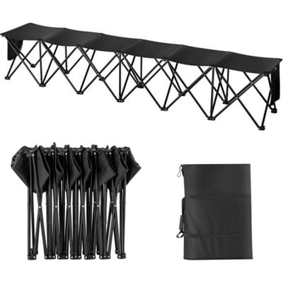 VEVOR Draagbare opvouwbare bank, 6 zitplaatsen, opvouwbare zijbank, kampeerbank met stoelen voor buiten met draagtas, teamsportbank voor voetbal, kamperen, vissen, geen montage vereist, direct zitplaats, zwart