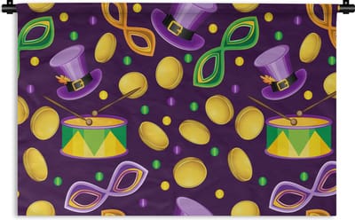 Wandkleed - Wanddoek - Carnaval - Feest - Paars - Patronen - 90x60 cm - Wandtapijt