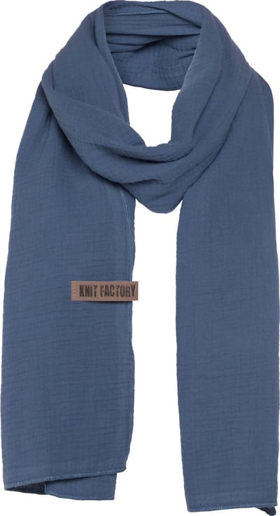 Knit Factory Liv Sjaal Dames - Katoenen sjaal - Langwerpige sjaal - Blauwe zomersjaal - Dames sjaal - Jeans - 200x40 cm - Duurzaam & Milieuvriendelijk - 100% Biologisch katoen