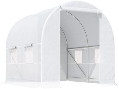 Polytunnelkas - Kas met Roldeuren en Ramen - Tunnelkas - Foliekas - Broeikas - Kweektunnel - Kweekkas - Kastunnel - Groentekas - Plantenhuis - Plantenteelt - Tomatenkas - voor Groenten, Bloemen, Planten - 245x200x200 cm - Wit