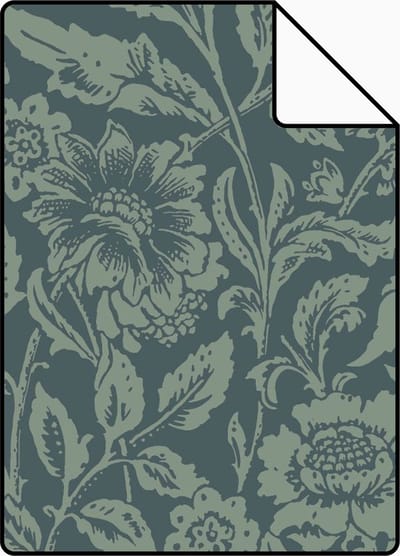 Proefstaal ESTAhome behang vintage bloemen donkerblauw en vergrijsd groen - 26.5 x 21 cm - 139429-S