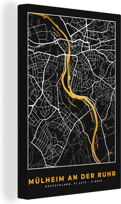 Canvas Schilderij Mülheim an der Ruhr - Goud - Stadskaart - Plattegrond - Kaart - Duitsland - 20x30 cm - Wanddecoratie