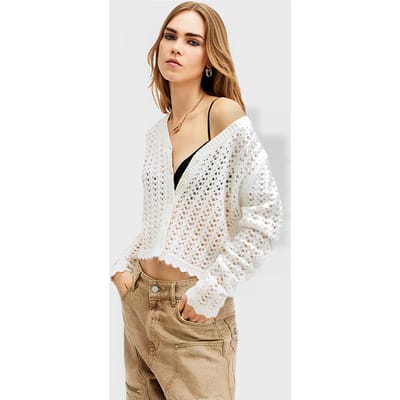 AllSaints Vivian Cardigan Chalk White Maat: L | Cardigans Outlet | Dames | Ecru