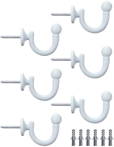 Dailygoods - 6 stuks gordijnhouders, U-haken, wit, spanhaken, ronde kop, met kunststof expansiebuizen, voor het bevestigen van gordijnen, kleding, sleutels