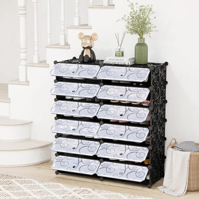6-Laags Schoenenkast met Deuren – - – DIY Stapelbaar Schoenenrek voor - Medahomestore