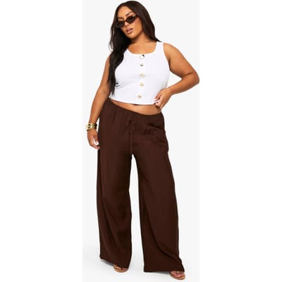 boohoo Dames Plus geweven broek met trekkoord en wijde pijpen | Chocolate | Maat: 16