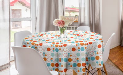 ABAKUHAUS geometrisch rond tafelkleed, kleurrijke ovale ringen, cirkelvormige tafelkleed voor eetkamerkeukendecoratie, 150 cm, witrood