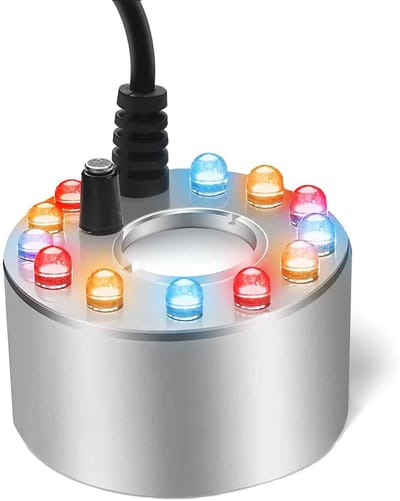 longziming -Ultrasone Mini Vernevelaar met 12 LED-Lichtjes – Roestvrij Staal, Automatische Waterbeveiliging, Decoratief voor Vijver, Aquarium & Halloween