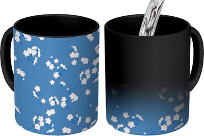 Magische Mok - Foto op Warmte Mokken - Koffiemok - Patronen - Sakura - Bloemen - Magic Mok - Beker - 350 ML - Theemok