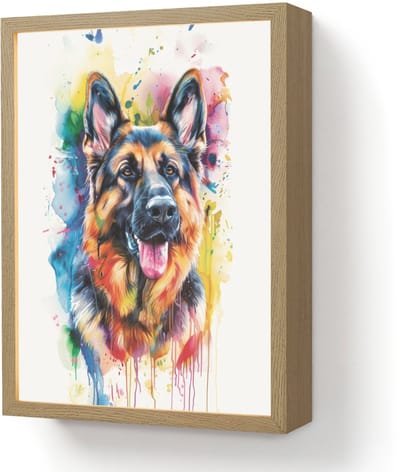 Wandlamp 30x40 cm - Oplaadbaar - Hond - Verf - Dieren - Kleurrijk - Duitse Herder - Wandlampen binnen woonkamer - Slaapkamer lamp - Decoratieve nachtlamp - Vloerlamp draadloos