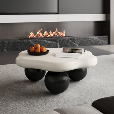 HAUSS SPOLE Salontafel - Wolkvormig Contrastdesign - Voor Woonkamer En Kleine Ruimtes - MDF En Kunststof - 80 x 35 cm - Zwart Wit