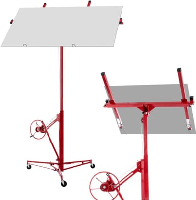 Gipsplaatlift voor gipsplaten voor droogbouw en plafondmontage: draagvermogen 68 kg, hoogte 140-335 cm verstelbaar, inklapbaar, 3 remwielen, 60° hellingshoekverstelling