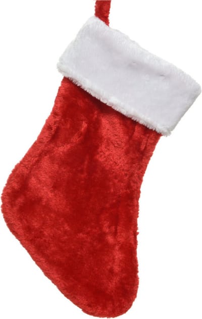 Decoris Kerstsok - rood/wit - 40 cm - pluche - kerstversiering sokken