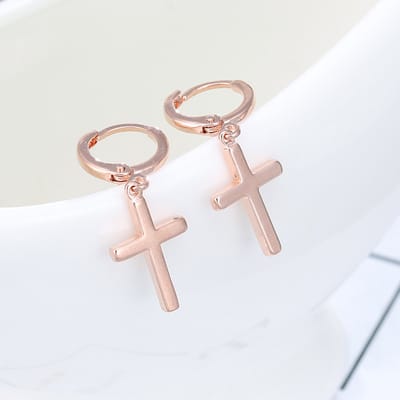 VANDAAG VERZONDEN - Oorbellen - Kruis - Rosé Goud - Christelijk