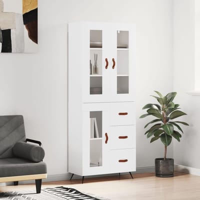 Hoge Kast - Opbergkast Dressoir - Woonkamer Eetkamer - Vochtbestendig Materiaal - 69.5 x 34 x 180 cm - Wit