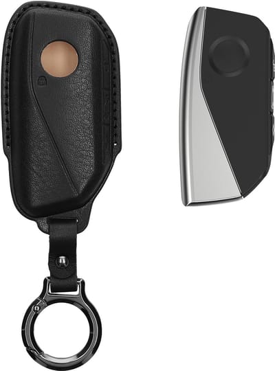 kwmobile leren autosleutel hoesje geschikt voor BMW 4-knops X7 X1 U11 iX ix1 7-serie G07 I7 autosleutel - Als sleutelhanger met sleutelring - Echt leer in zwart