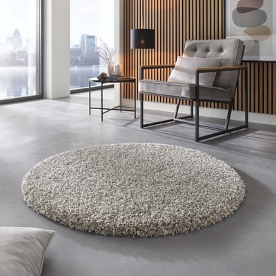 Rond hoogpolig vloerkleed - Shaggy Prime wit/zilver 200