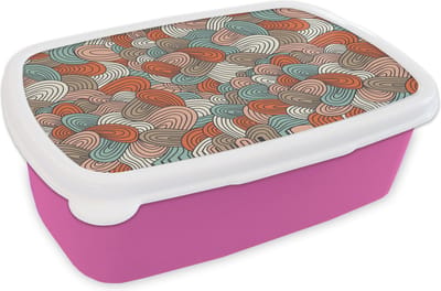 Broodtrommel Roze - Lunchbox - Brooddoos - Boho - Patroon - Line art - Abstract - 18x12x6 cm - Kinderen - Meisje