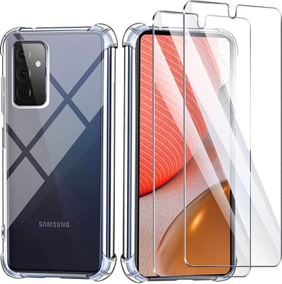 Anti-Shock silicone hoesje met 2 Pack Tempered glas Screen Protector Geschikt voor: Samsung Galaxy A72 5G