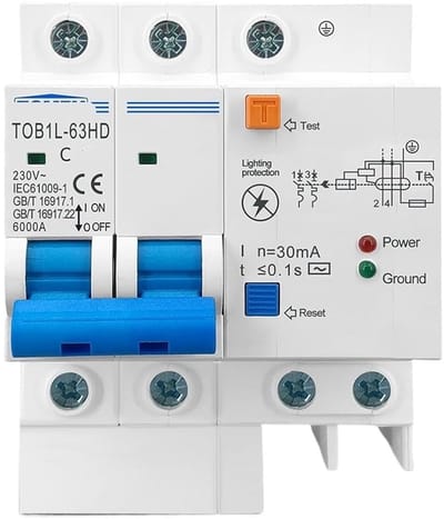 Hoofdschakelaar aardlekschakelaar - Stroomonderbreker beveiliging - Elektrische installatie - Met overspanningsbeveiliging - 25V - Grijs