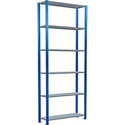 Schulte Lagertechnik boutloos rekkensysteem MultiPlus250, basisrek, 6 legborden, dwarsverbindingen, B 1000 x D 300 x H 2500 mm, gentiaanblauw RAL 5010