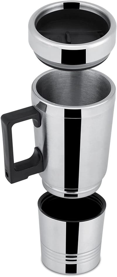 Heated Mug voor Auto 12V/24V - RVS Verwarmde Koffiebeker - Draagbare Drinkbeker voor Koffie, Thee en Water - Met Handvat en Afneembare Deksel - Ideaal voor Reizen en Kamperen