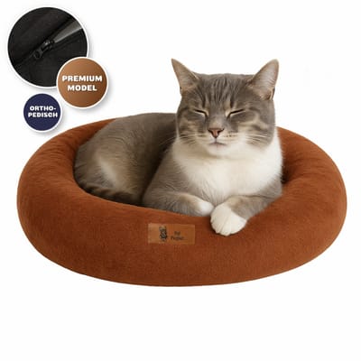 Pet Perfect Orthopedische Donut Kattenmand 60 cm – Kattenkussen – Luxe Kattenbed – Wasbaar – extra gevuld - Bruin