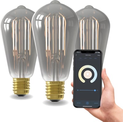 Calex Slimme Lamp - Wifi LED Filament Verlichting - Set van 3 Stuks - E27 - Rustiek Smart Bulb Titanium - Dimbaar - Warm Wit licht - 7W