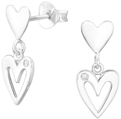 Joy|S - Zilveren hartje met hartje bedel oorbellen - 7 x 15 mm - zirkonia - sterling zilver 925