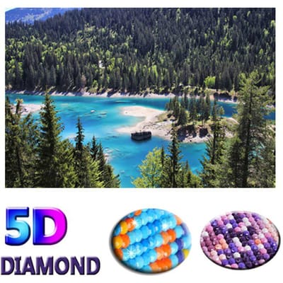 Volledige ronde diamant 5D Diamond schilderij bos en meer boor borduren kruissteek 20X30CM blue