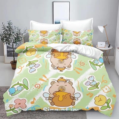 Capibara Voor Thuis Dekbedovertrek Set 3d Kinderbeddengoed 100% Polyester Bedrukt Schattig Cartoon Dekbed Geschikt Kinderen 240x220cm