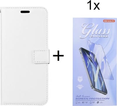 Bookcase Geschikt voor: Motorola Edge 20 - Wit - portemonnee hoesje met 1 stuk Glas Screen protector