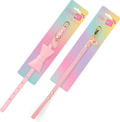 Studio Pets® Set van Stijlvolle Roze Halsband met Strik en Riem voor Knuffels – Perfect voor 16 cm en 23 cm Knuffels
