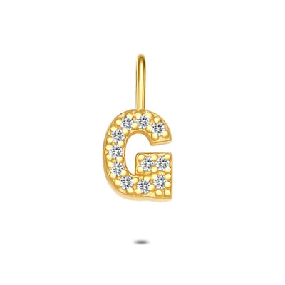 Twice As Nice Hanger in 18kt verguld zilver, letter G met steentjes