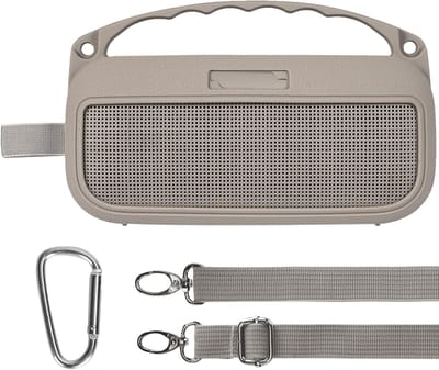 Siliconen hoes voor Bose SoundLink Flex Bluetooth speaker met schouderriemen, handvat en bevestigingshaak in aardebruin - Bescherming, draagbaarheid en stijl