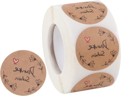 Set van 500 Bedanklabels, 4 cm Stickers voor Bruiloften, Kraft Papier, Cadeauverpakking en Feestdecoratie